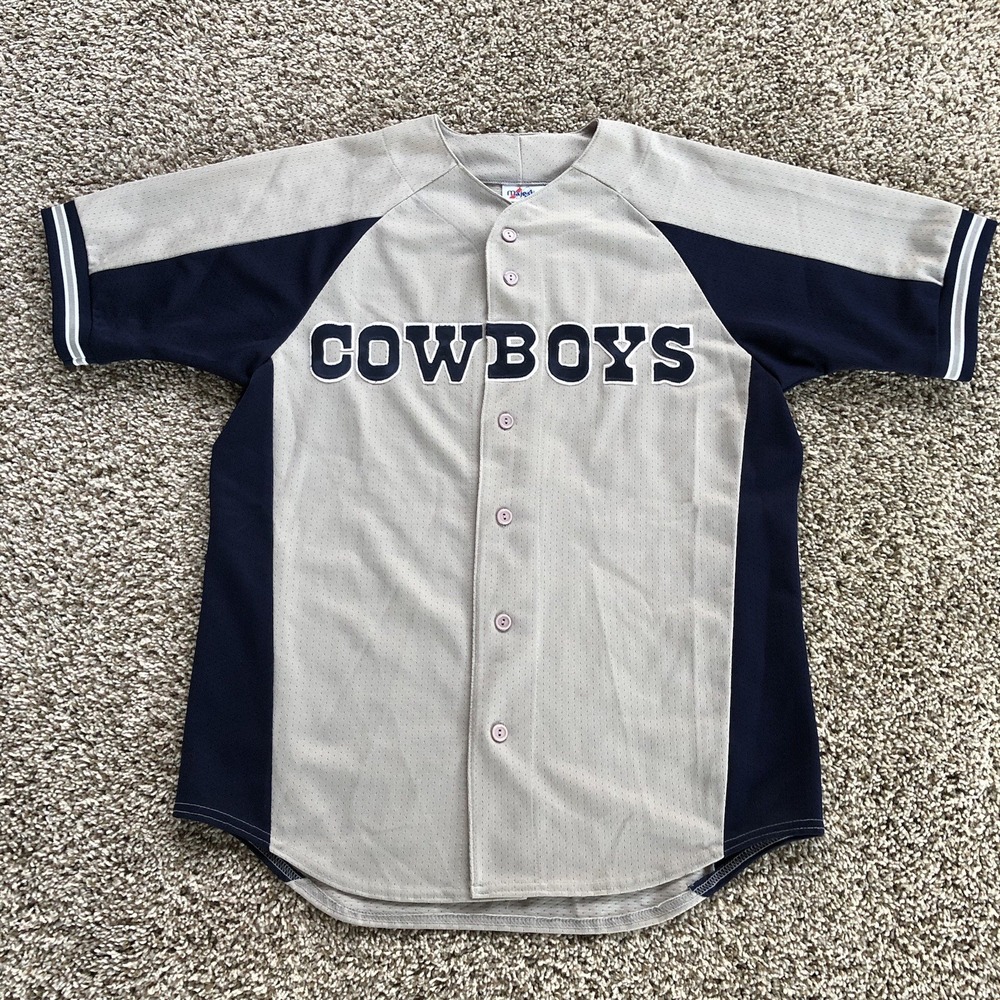 Vintage 90s Majestic Dallas Cowboys Jersey Mens M Gray NFL Baseball Shirt USA